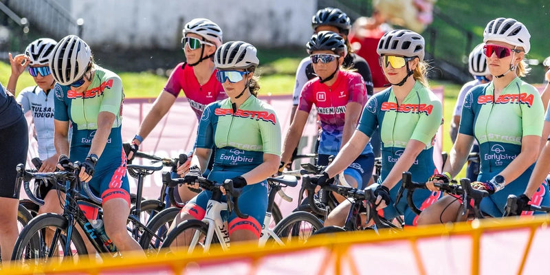 Cyclists waiting at the start line of a race