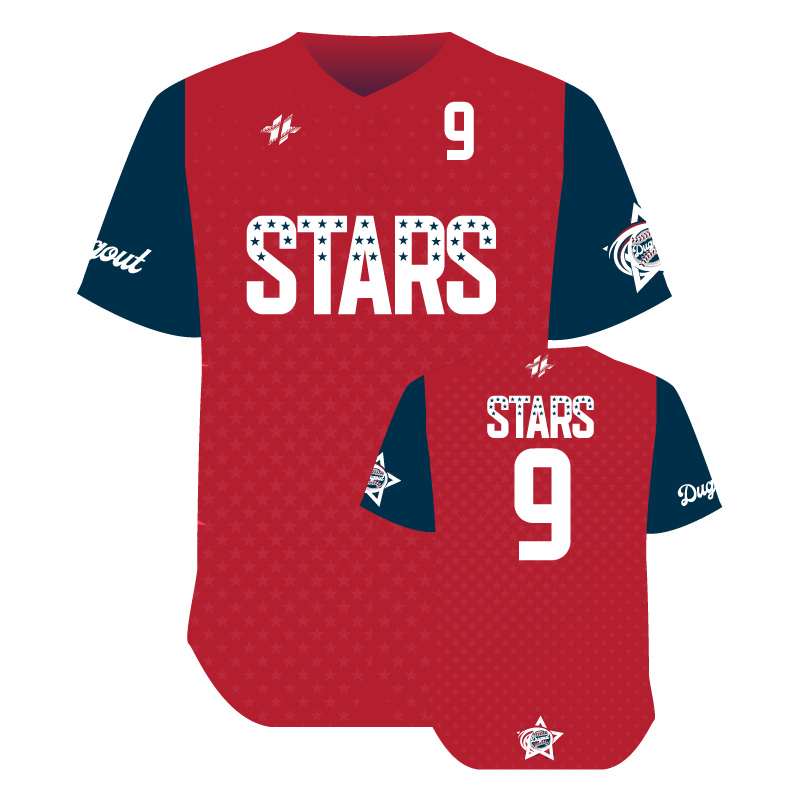 2 Button Baseball Jersey - Red | Dugout Stars