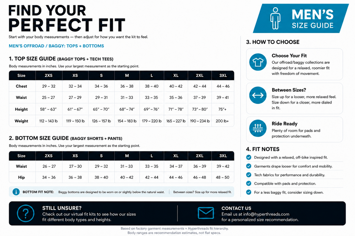 Men's Baggy size chart