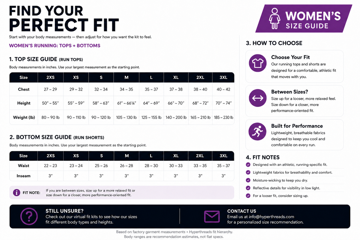 Women's Running size chart