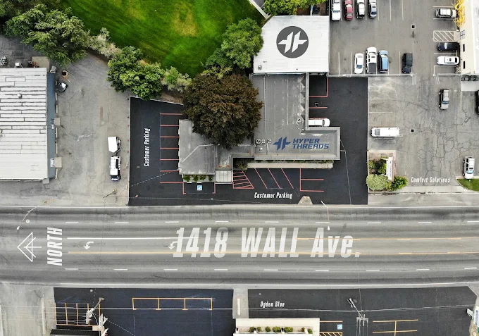 Aerial view showing customer parking at Hyperthreads