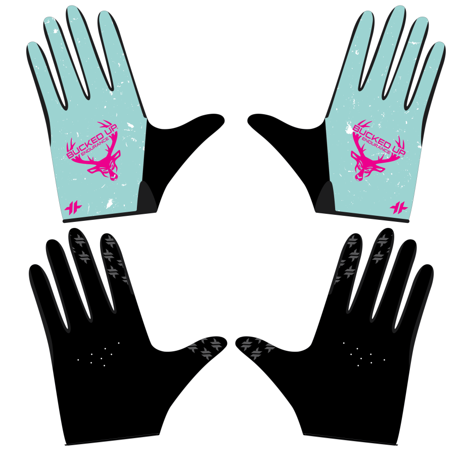 Bucked Up Full Finger Gloves Teal Pink