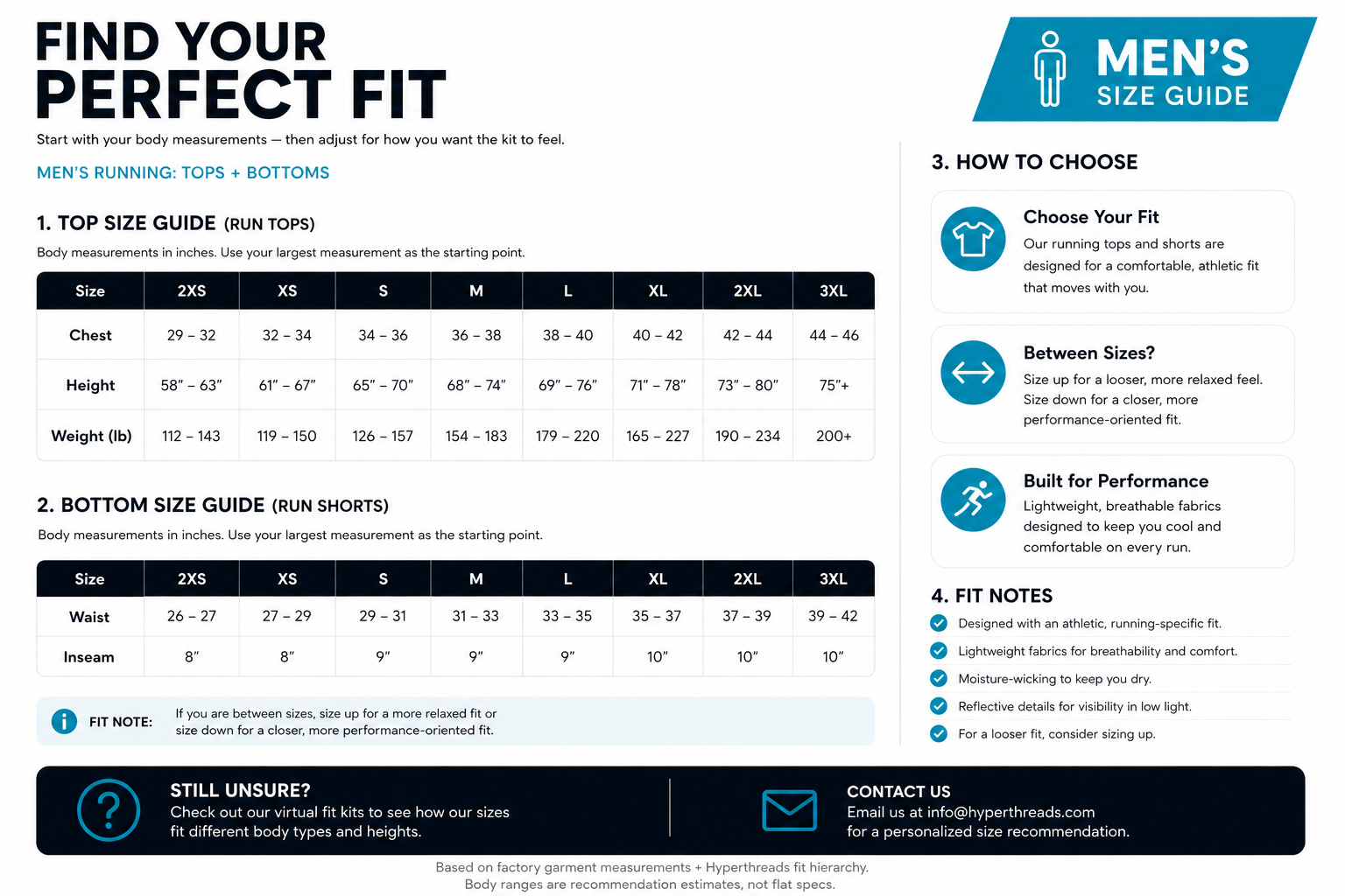 Hyperthreads Men's Running Size Chart